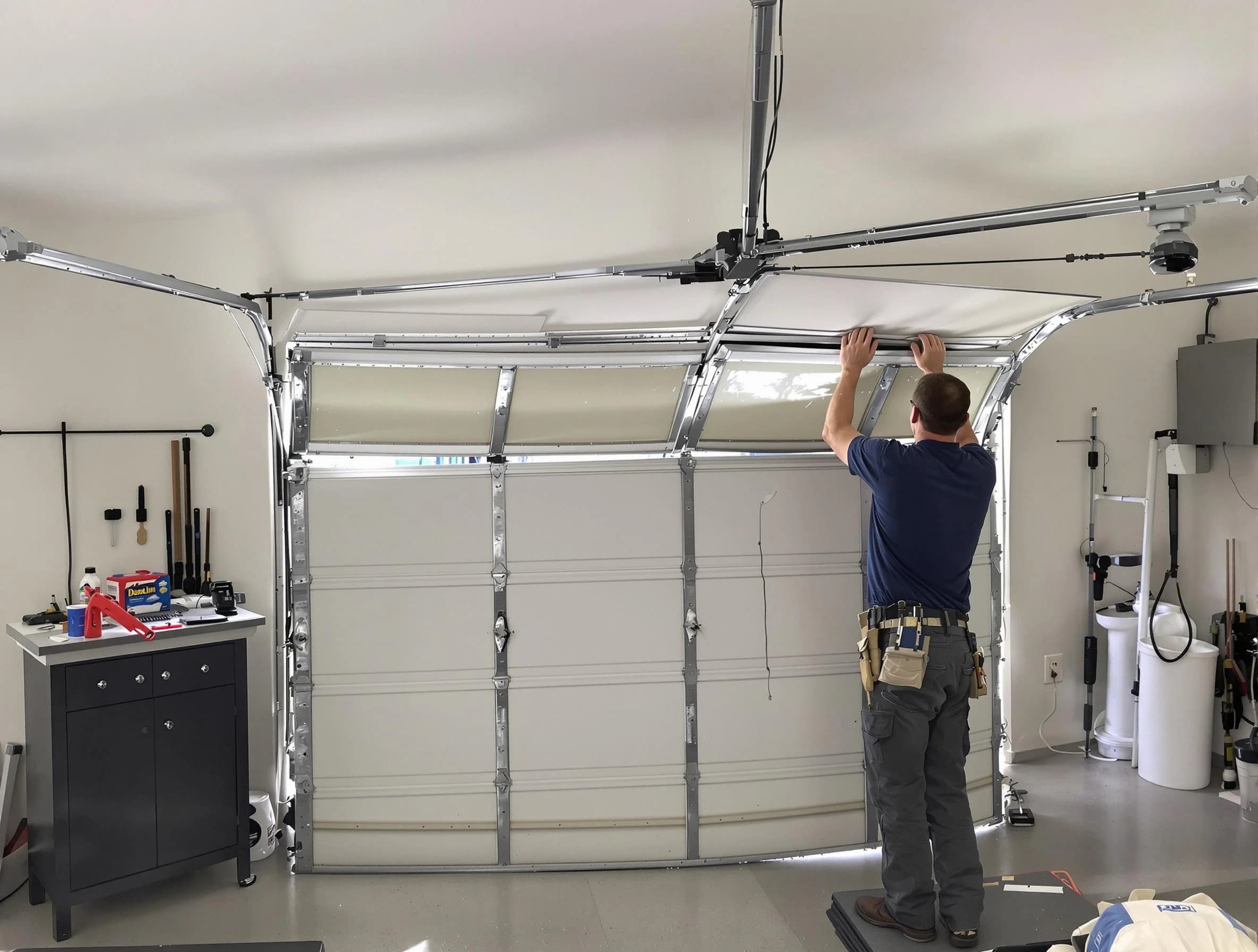 Millcreek Garage Door Repair specialist performing precise section replacement on Millcreek garage door