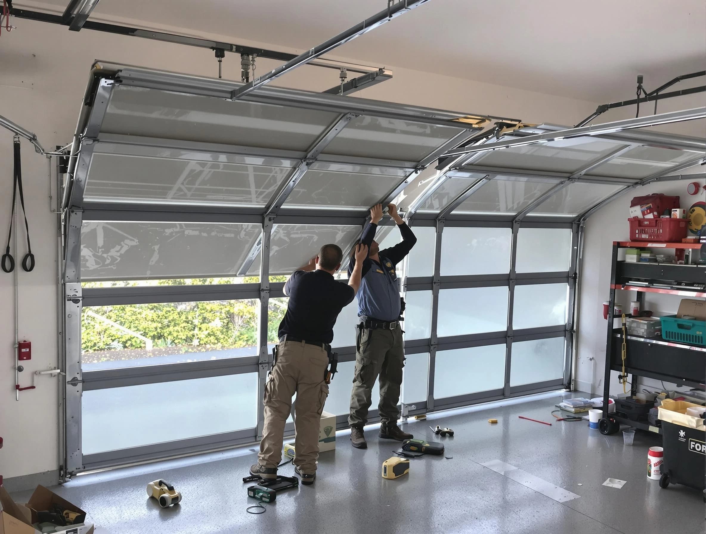 Millcreek Garage Door Repair expert performing precise panel replacement on Millcreek garage door
