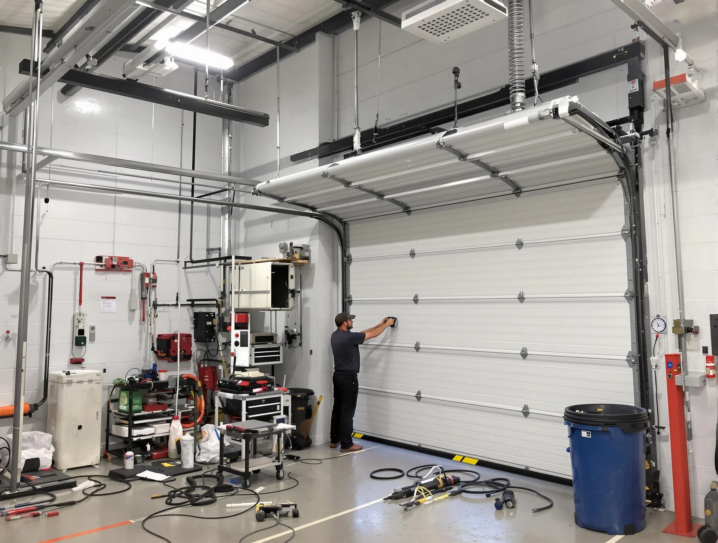 Millcreek Garage Door Repair certified technician performing commercial door repair at a Millcreek business facility