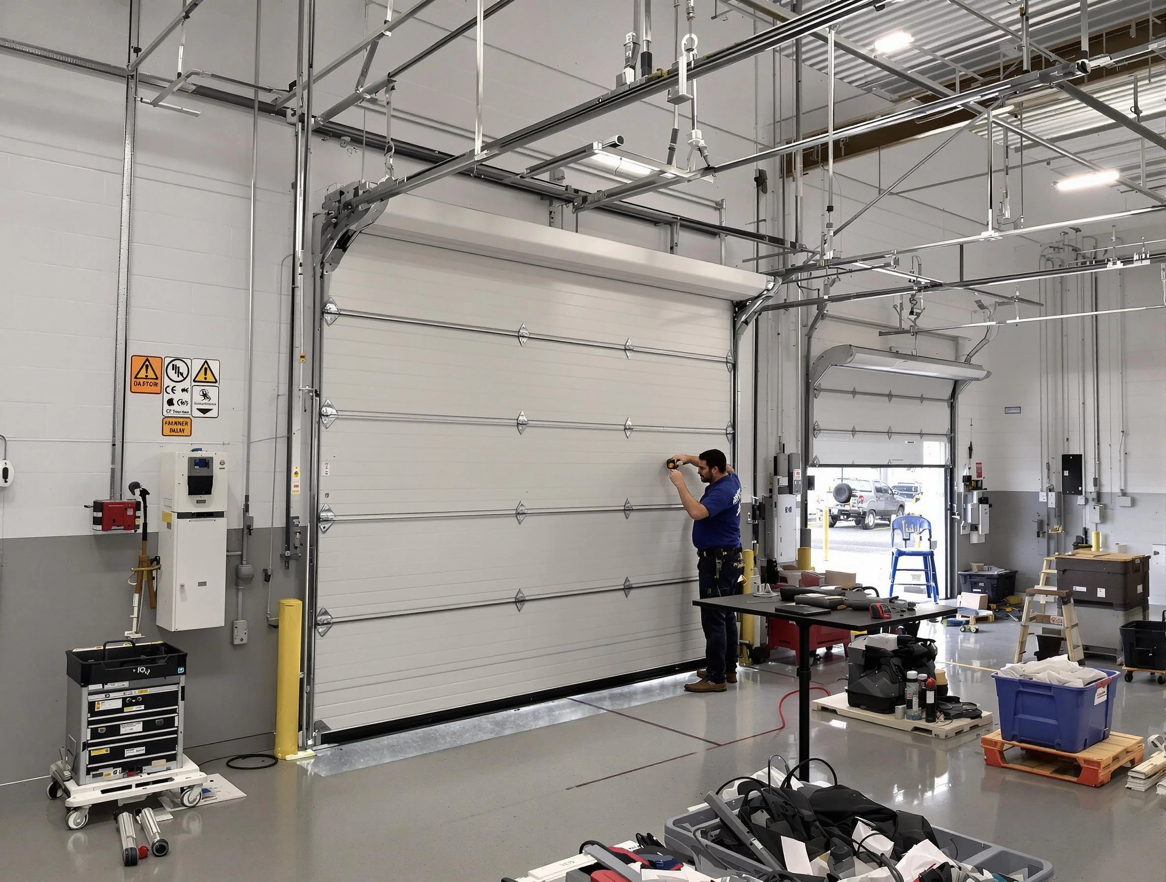 Commercial garage door repair being performed by Millcreek Garage Door Repair expert in Millcreek