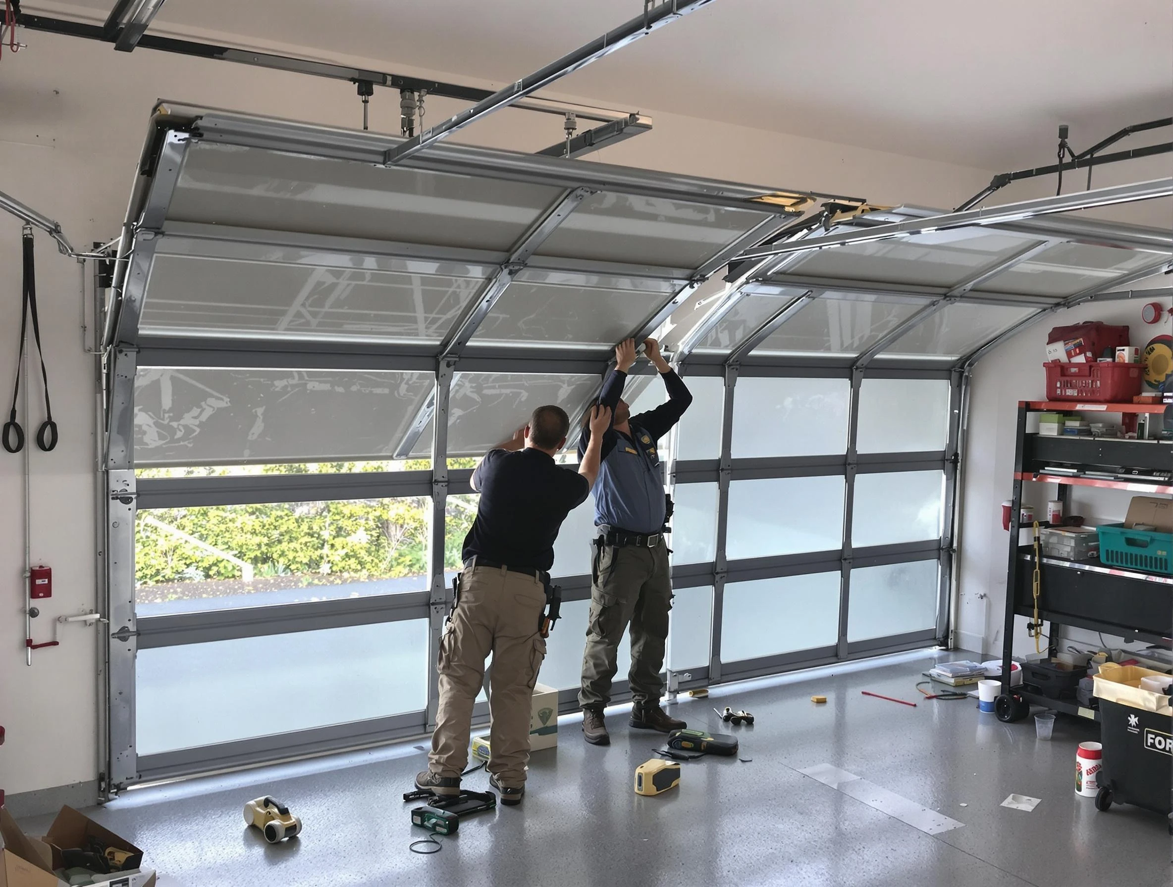 Millcreek Garage Door Repair expert performing precise panel replacement on Millcreek garage door
