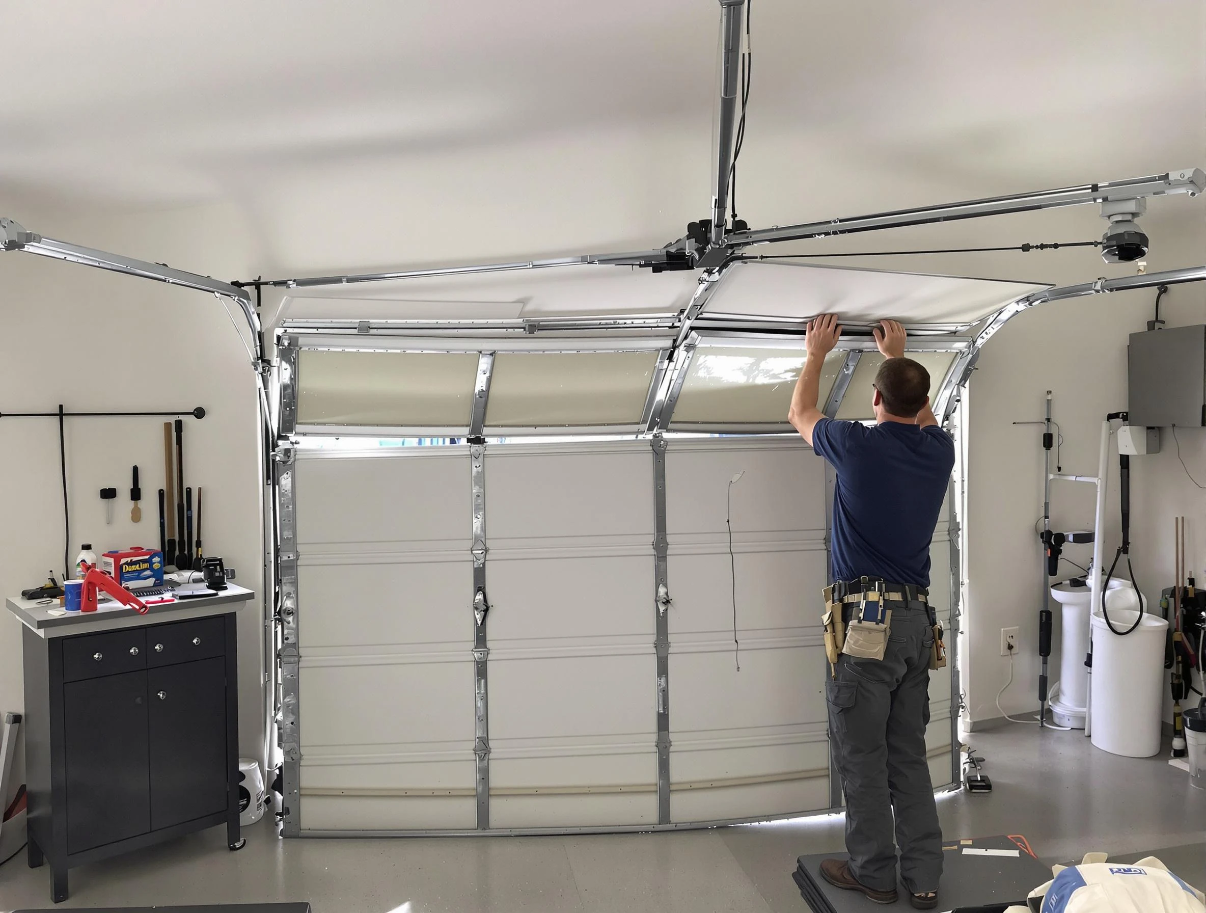 Millcreek Garage Door Repair specialist performing precise section replacement on Millcreek garage door