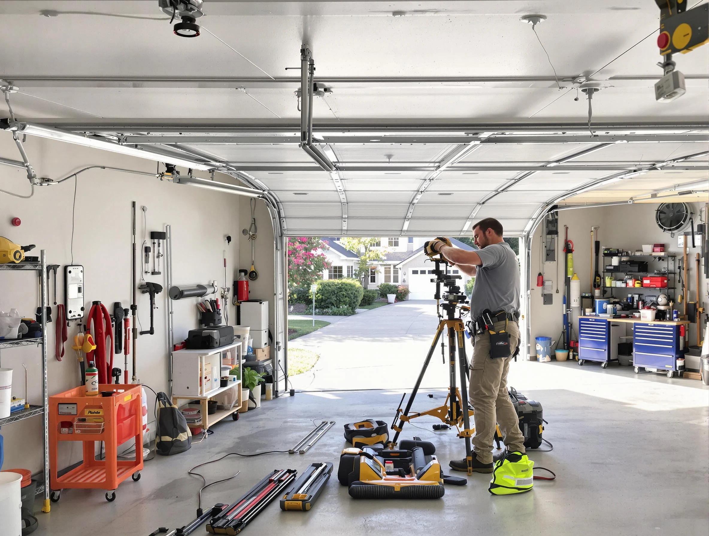 Millcreek Garage Door Repair specialist performing laser-guided track alignment in Millcreek